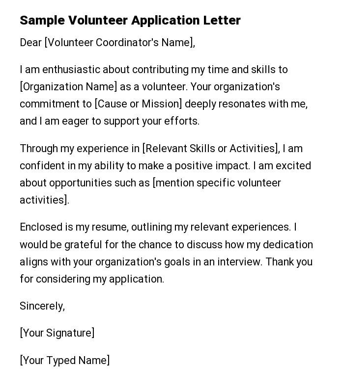 Sample Volunteer Application Letter