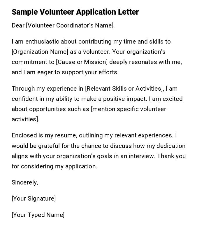 Sample Volunteer Application Letter