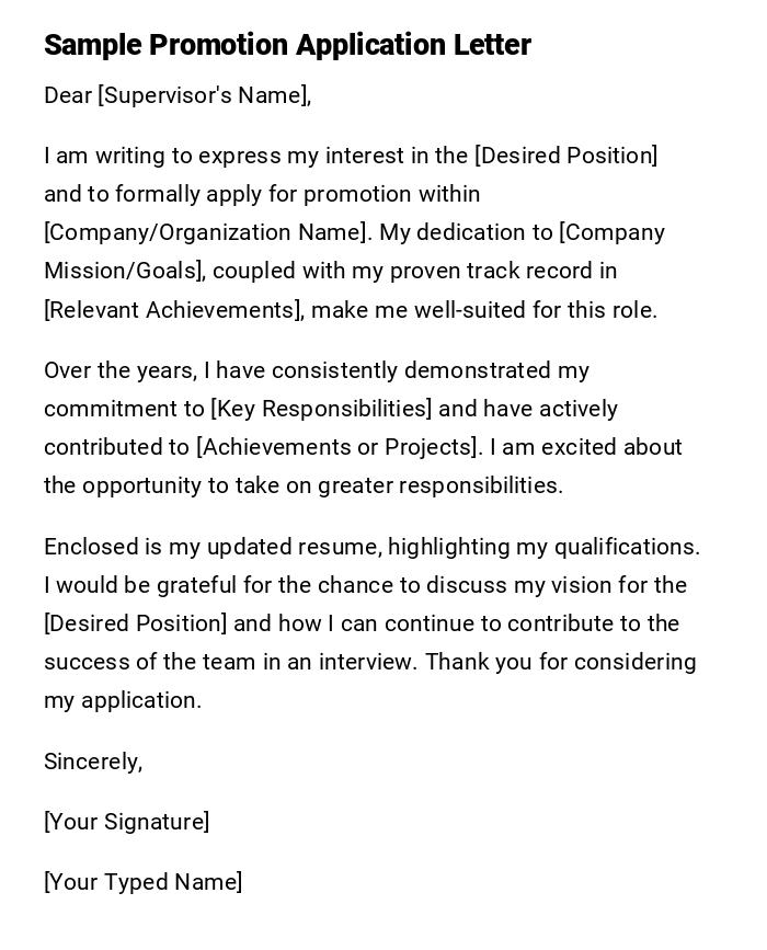 Sample Promotion Application Letter