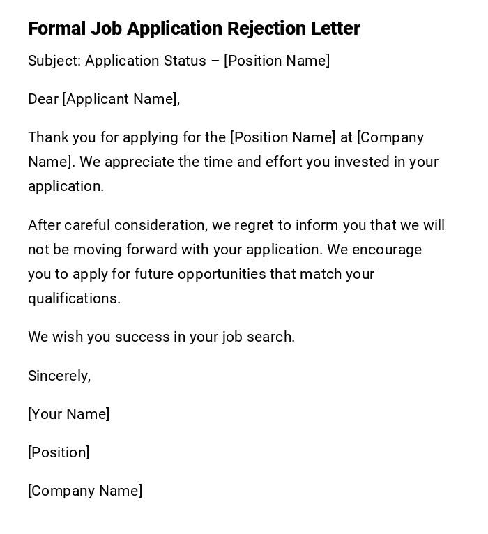 Formal Job Application Rejection Letter