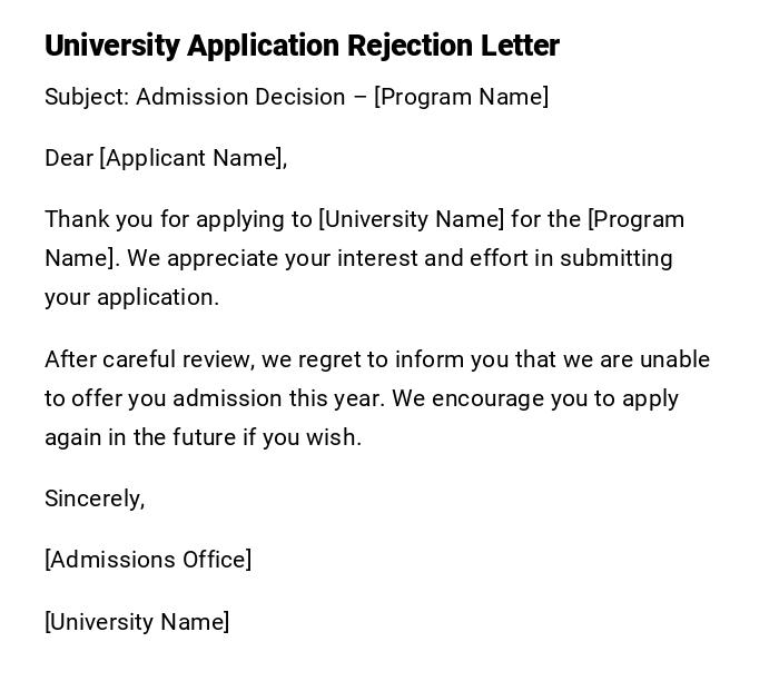 University Application Rejection Letter