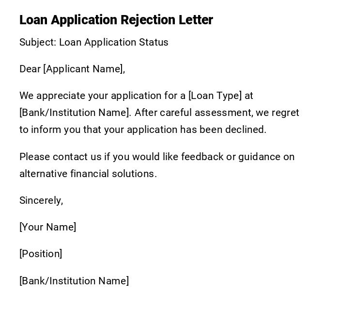 Loan Application Rejection Letter