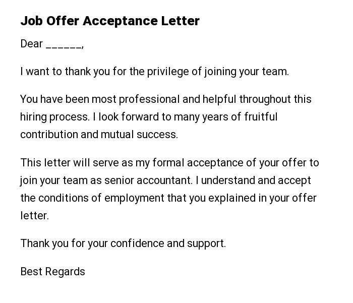 Job Offer Acceptance Letter