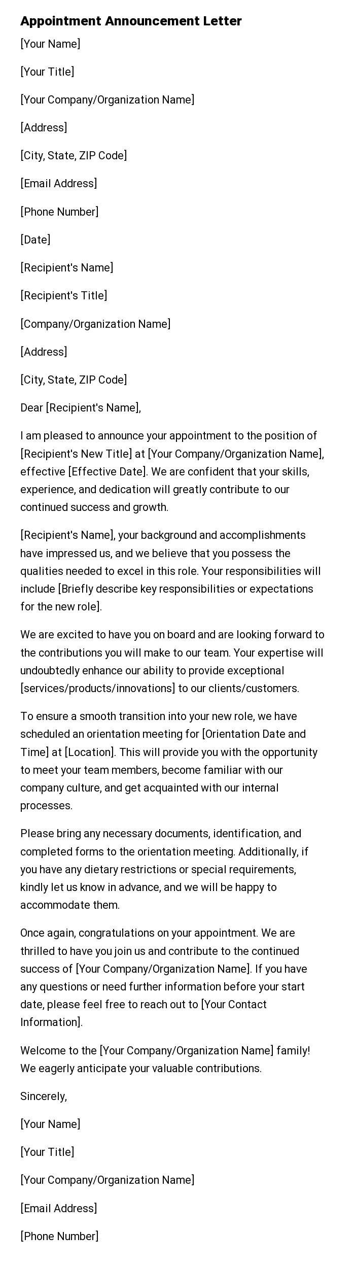 Appointment Announcement Letter
