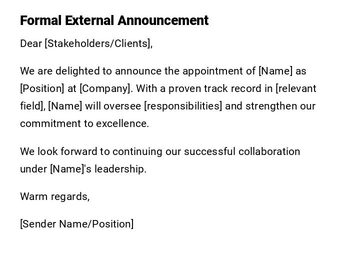 Formal External Announcement Formal External Announcement