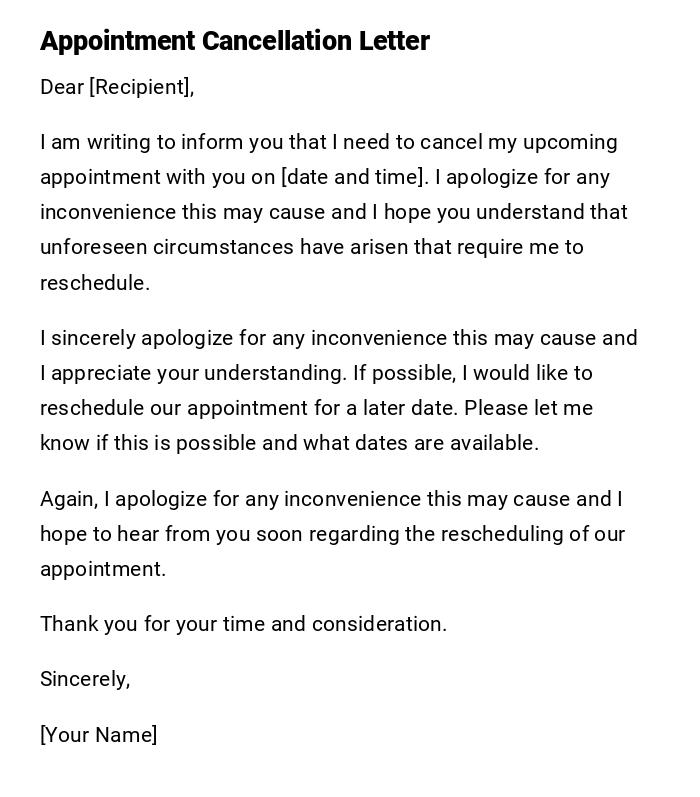 Appointment Cancellation Letter