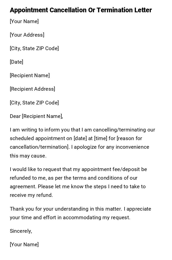 Appointment Cancellation Or Termination Letter