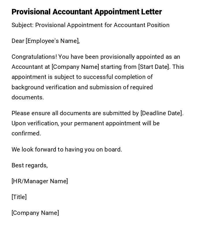 Provisional Accountant Appointment Letter Provisional Accountant Appointment Letter