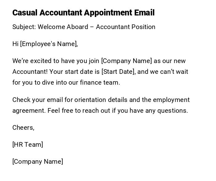 Casual Accountant Appointment Email Casual Accountant Appointment Email