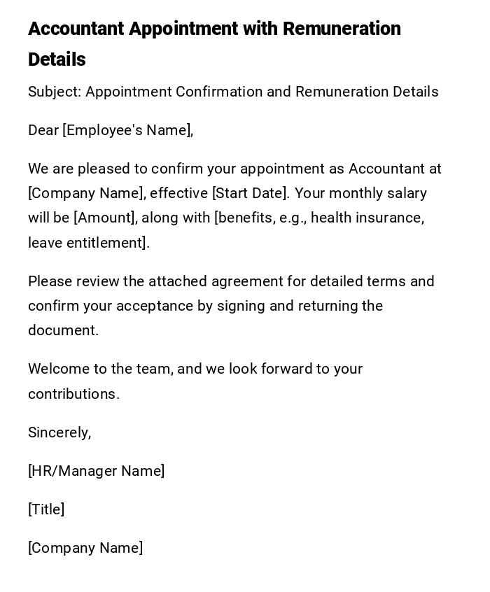 Accountant Appointment with Remuneration Details Accountant Appointment with Remuneration Details