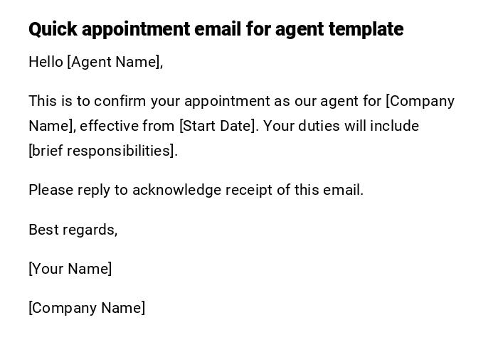 Quick appointment email for agent template Quick appointment email for agent template