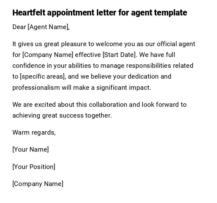 Heartfelt appointment letter for agent template Heartfelt appointment letter for agent template