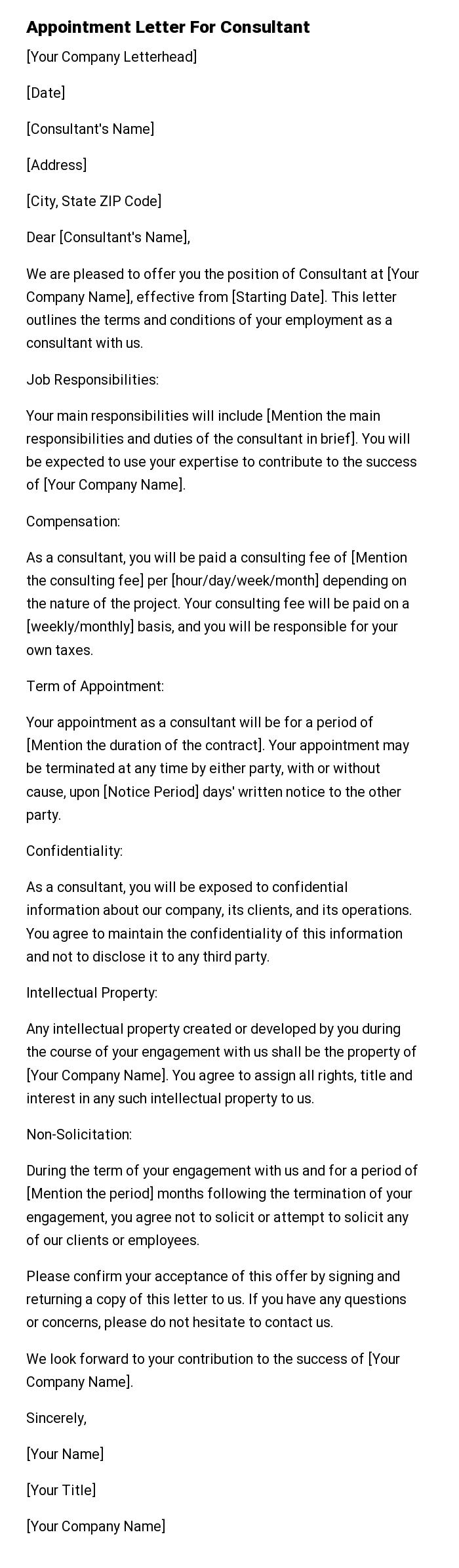Appointment Letter For Consultant
