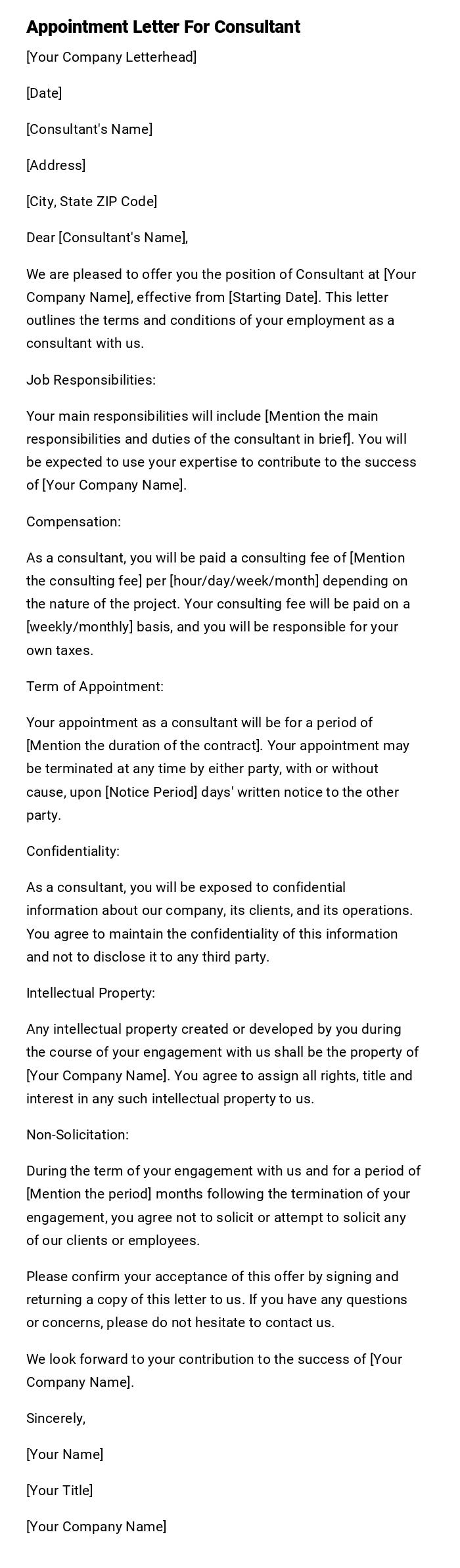 Appointment Letter For Consultant