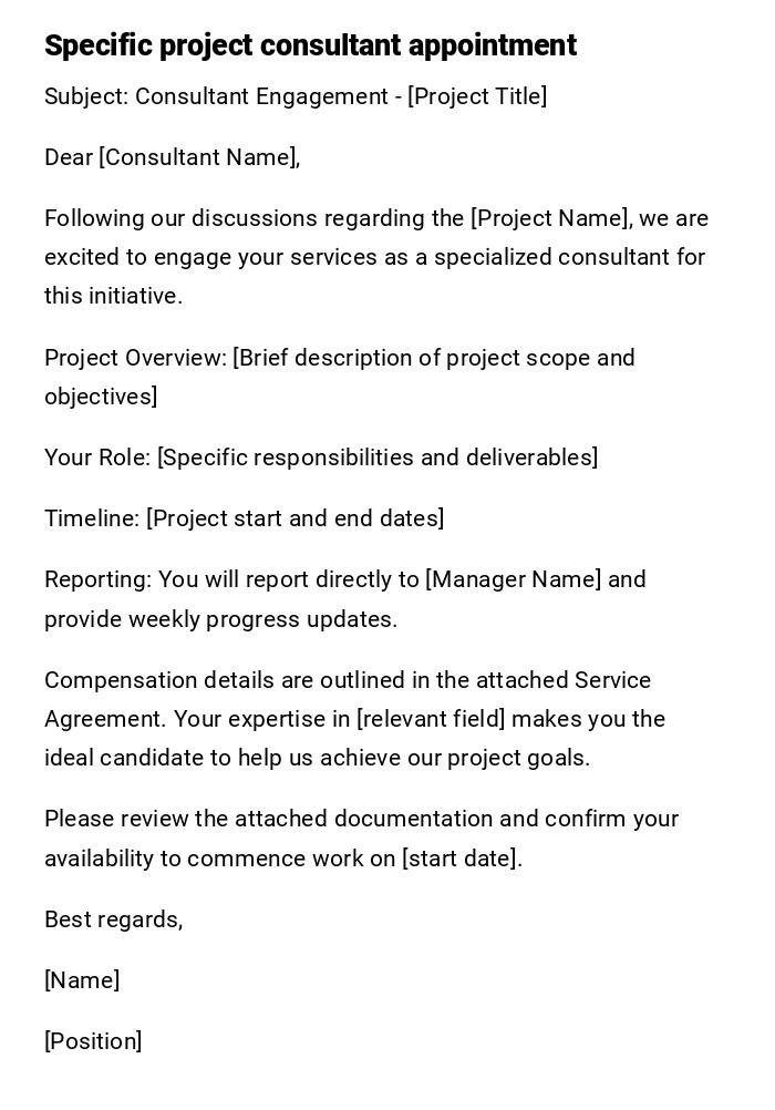 Specific project consultant appointment Specific project consultant appointment