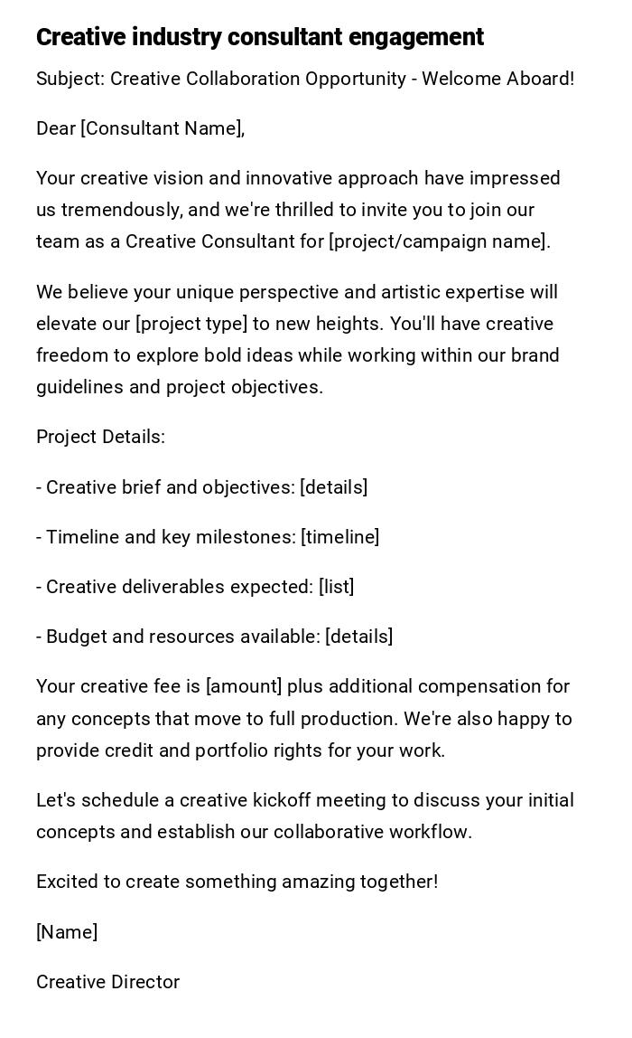 Creative industry consultant engagement Creative industry consultant engagement