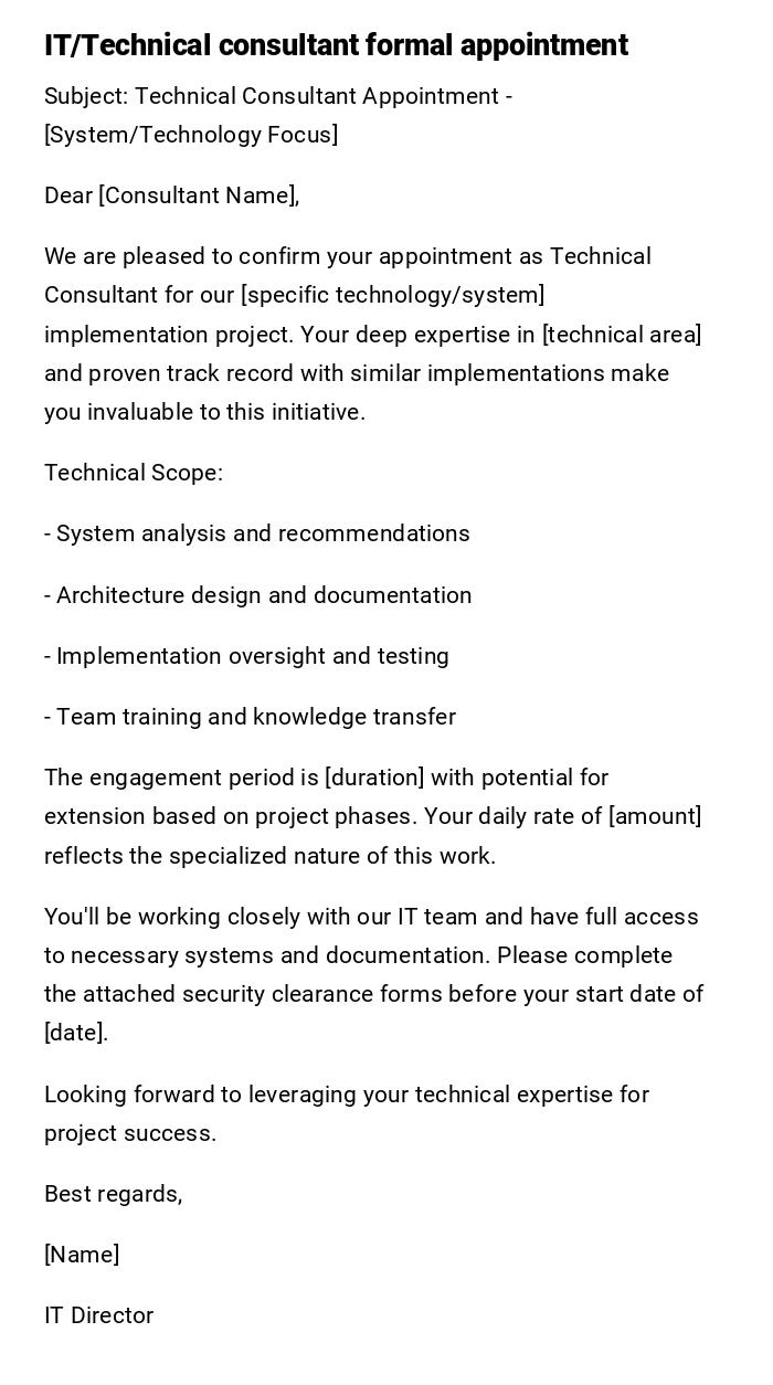 IT/Technical consultant formal appointment IT/Technical consultant formal appointment