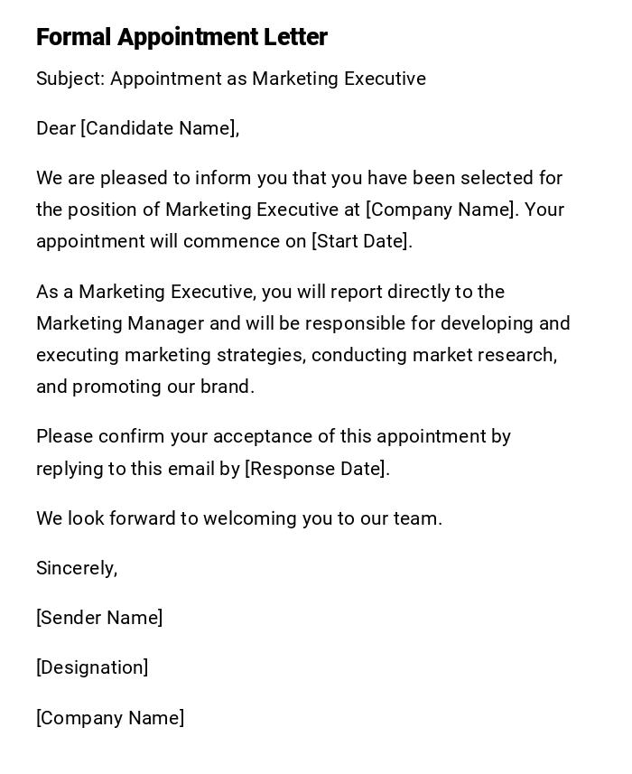 Formal Appointment Letter