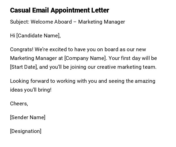 Casual Email Appointment Letter