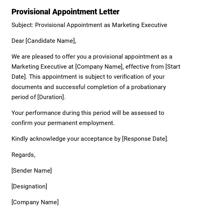 Provisional Appointment Letter