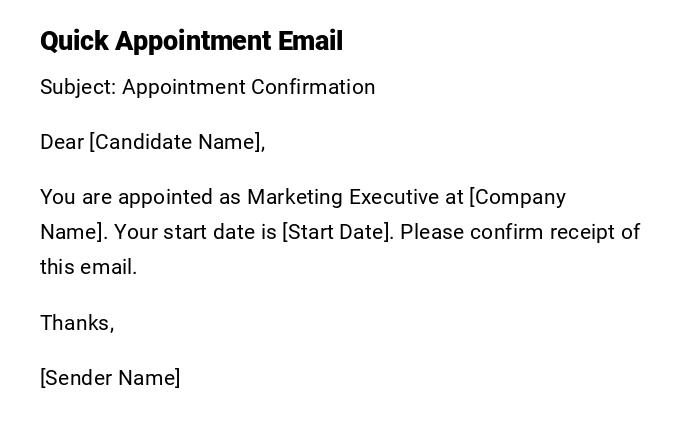 Quick Appointment Email