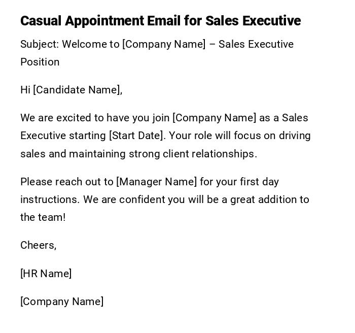 Casual Appointment Email for Sales Executive