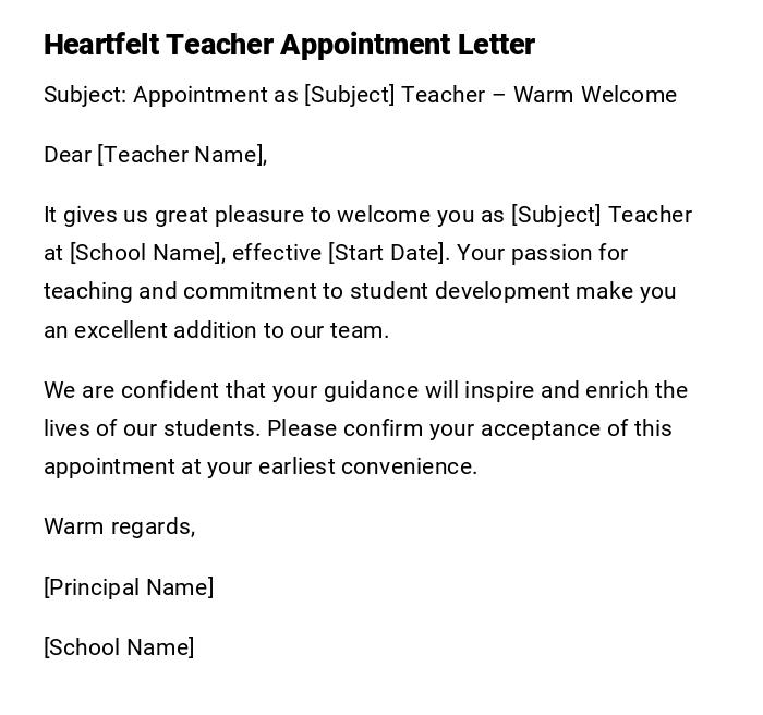 Heartfelt Teacher Appointment Letter Heartfelt Teacher Appointment Letter