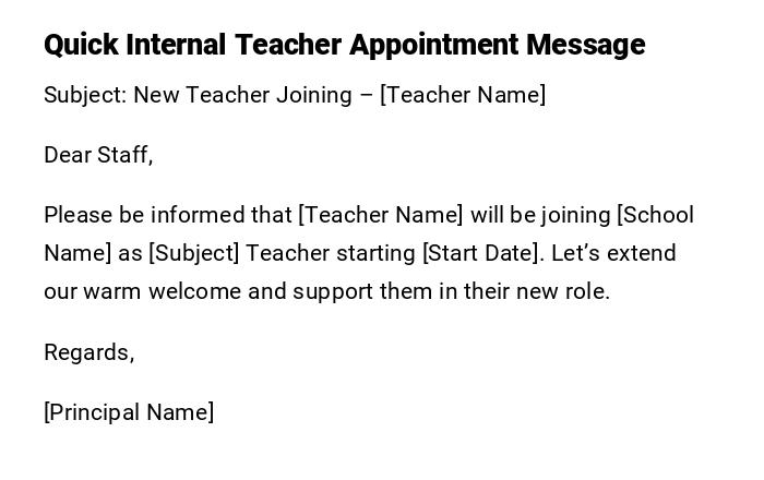 Quick Internal Teacher Appointment Message Quick Internal Teacher Appointment Message
