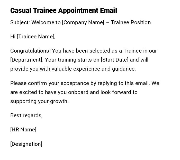 Casual Trainee Appointment Email Casual Trainee Appointment Email