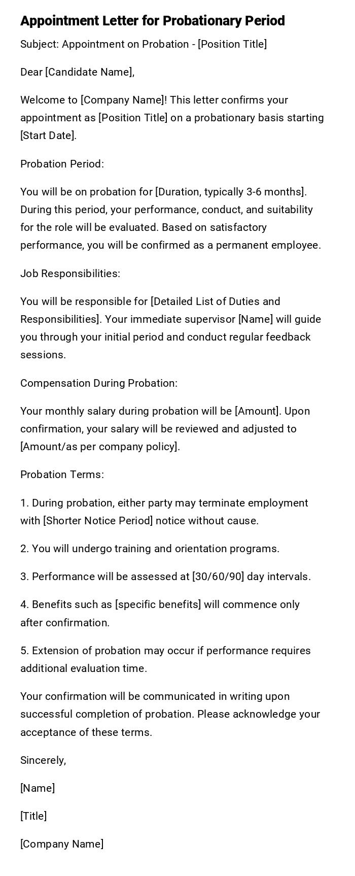 Appointment Letter for Probationary Period