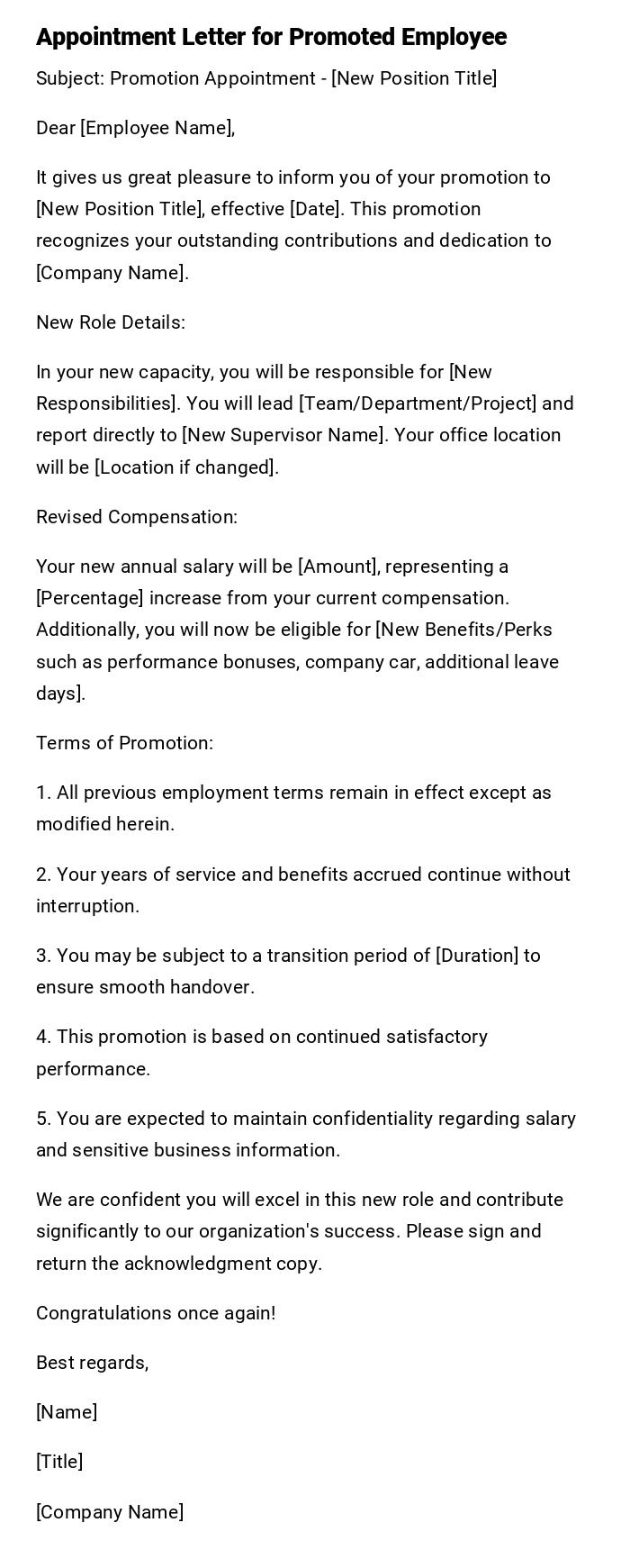 Appointment Letter for Promoted Employee