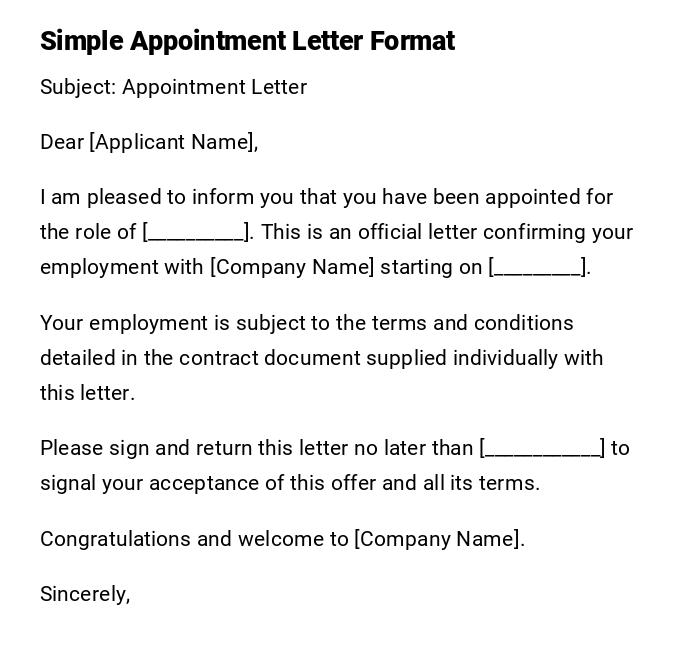 Simple Appointment Letter Format