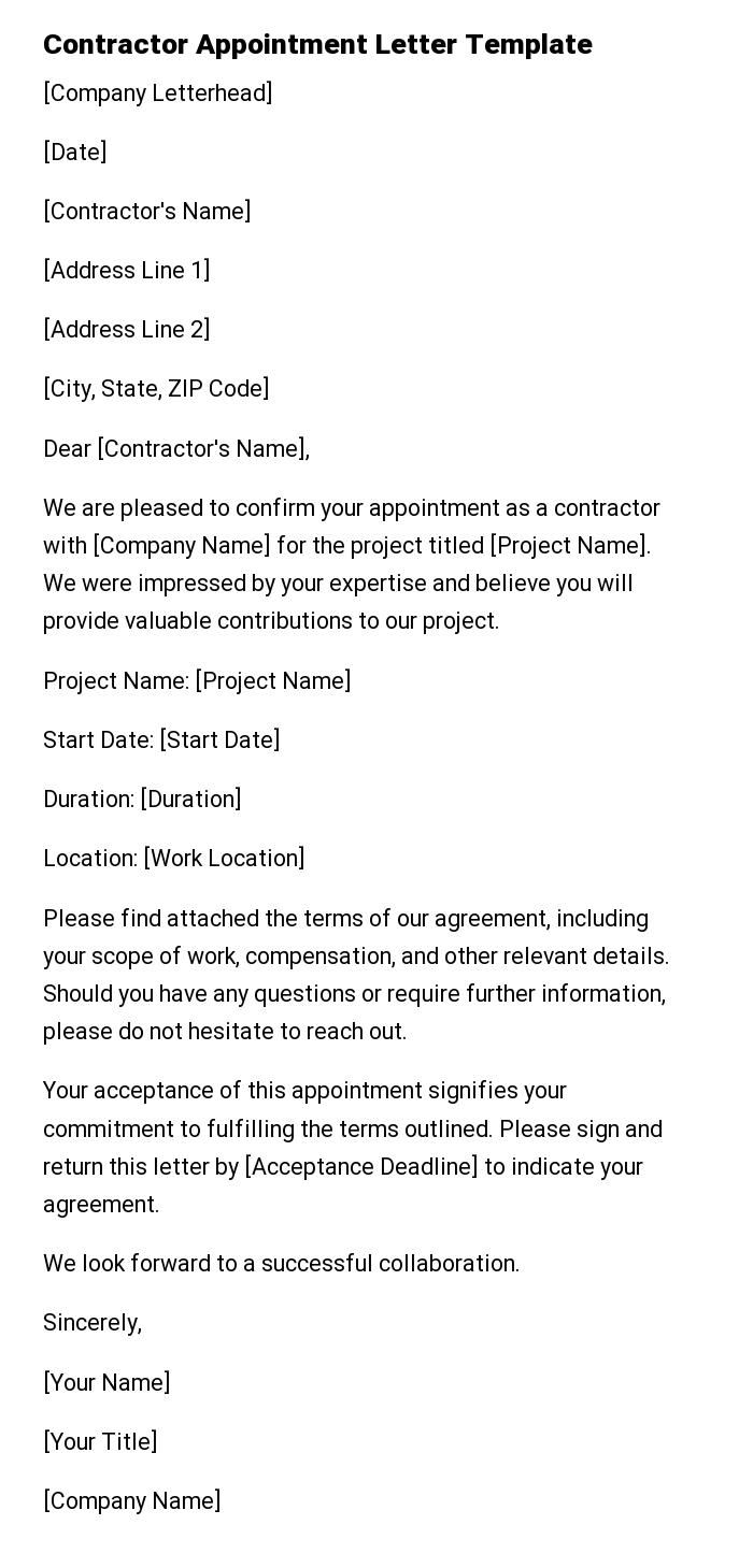 Contractor Appointment Letter Template