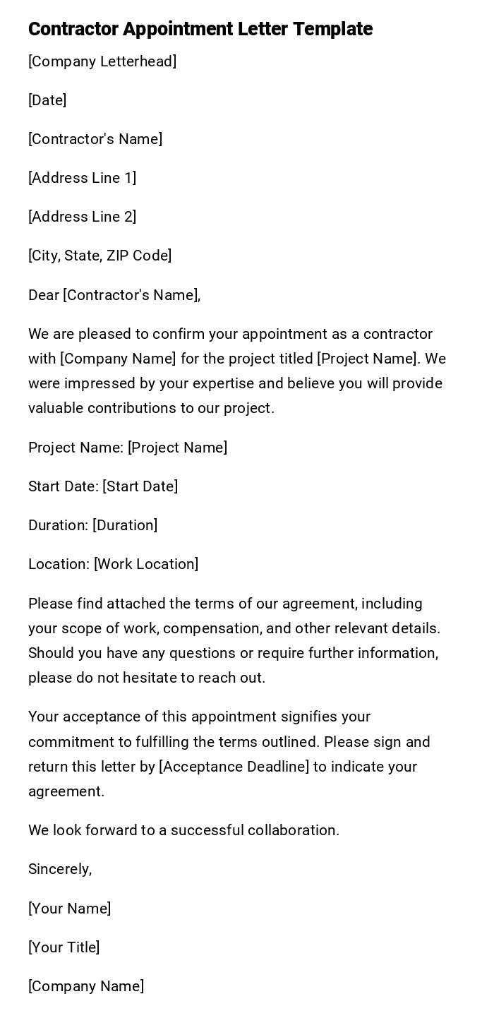 Contractor Appointment Letter Template