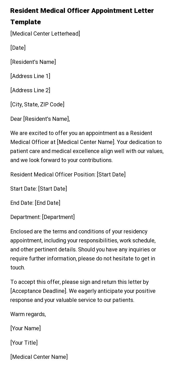 Resident Medical Officer Appointment Letter Template