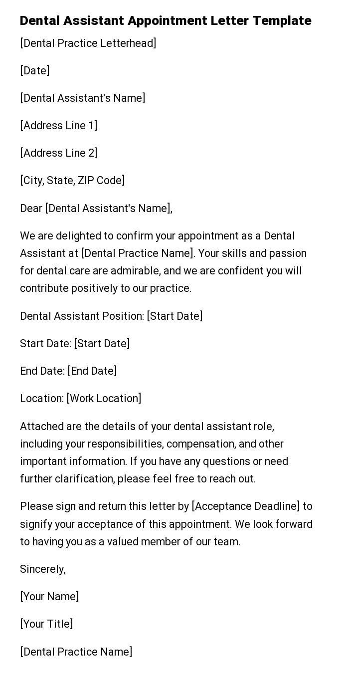 Dental Assistant Appointment Letter Template