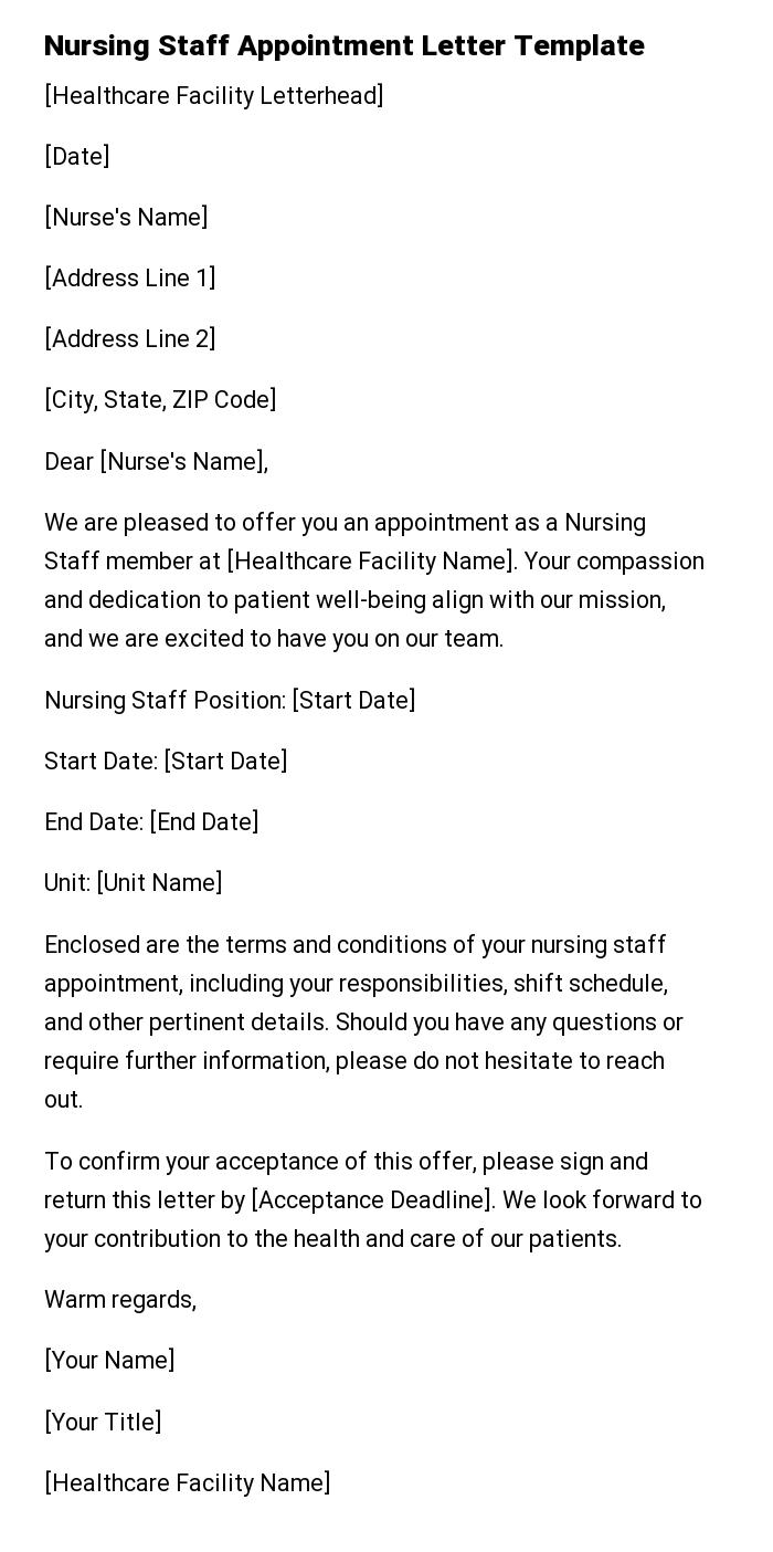 Nursing Staff Appointment Letter Template