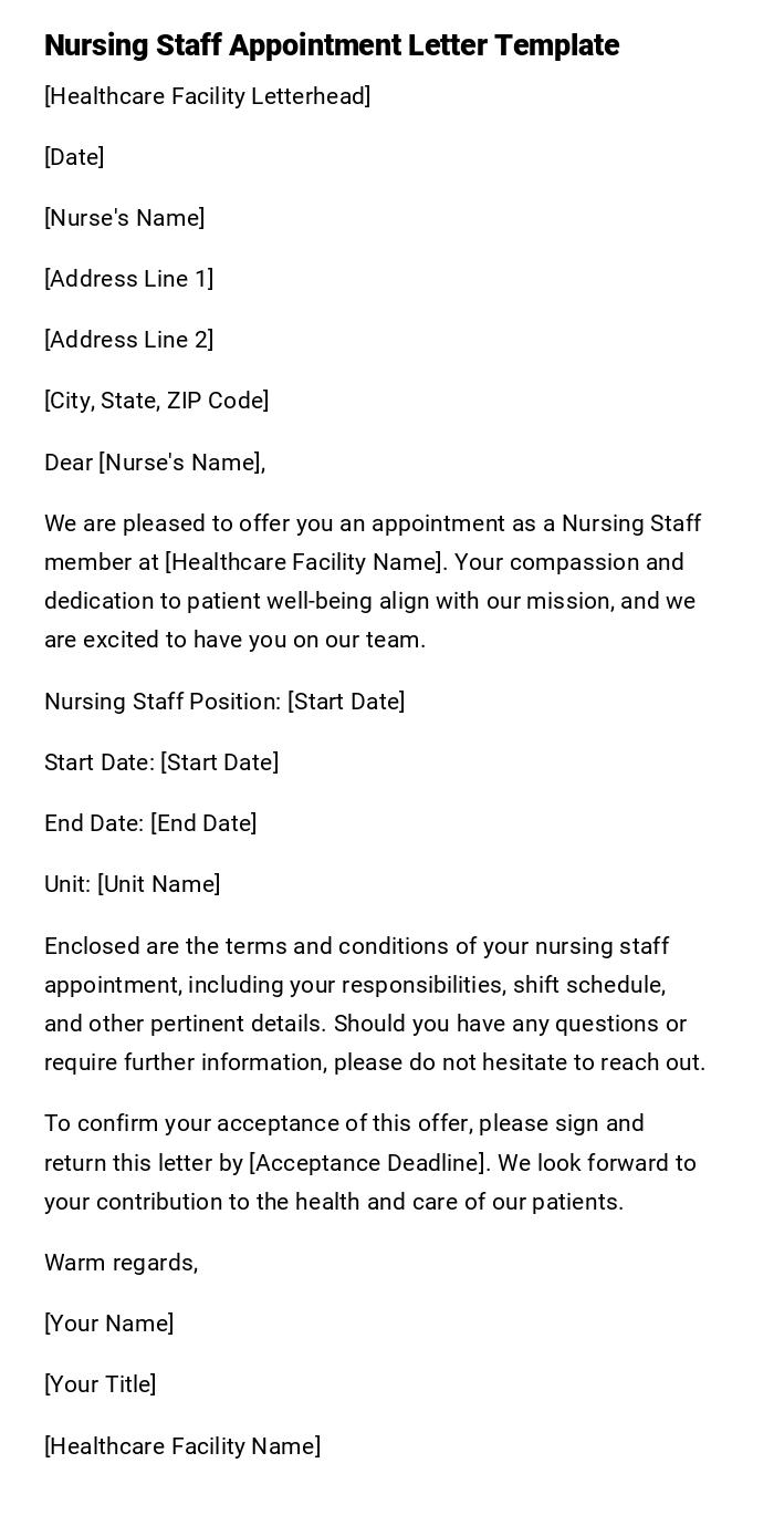 Nursing Staff Appointment Letter Template