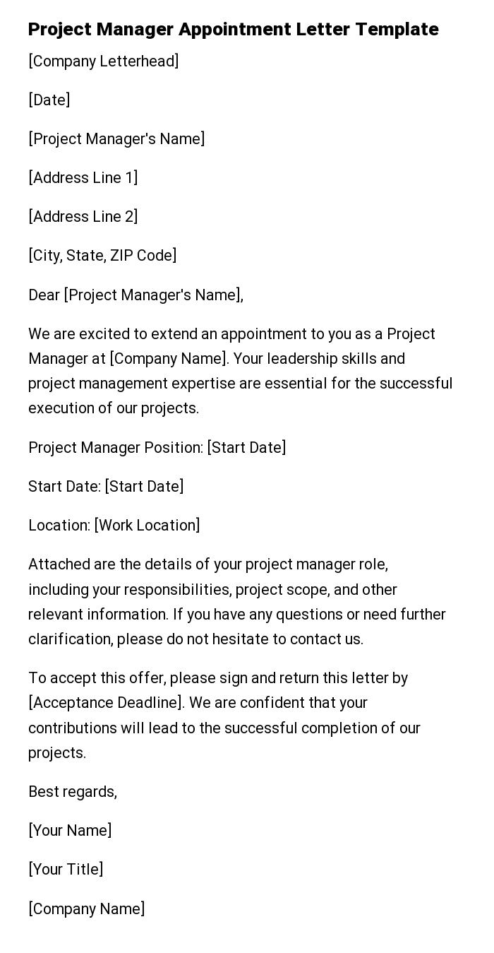 Project Manager Appointment Letter Template