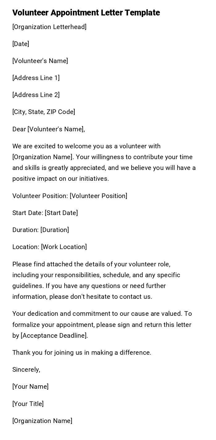 Volunteer Appointment Letter Template