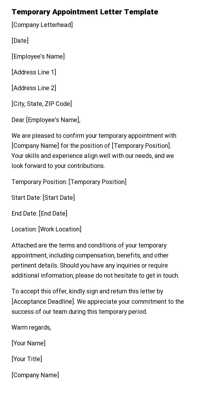 Temporary Appointment Letter Template