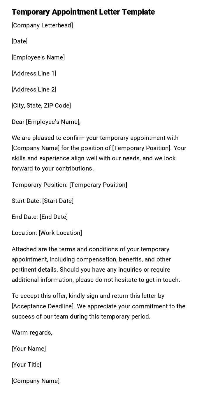 Temporary Appointment Letter Template