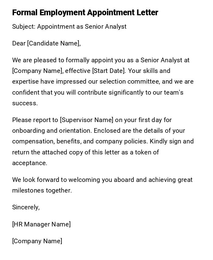 Formal Employment Appointment Letter