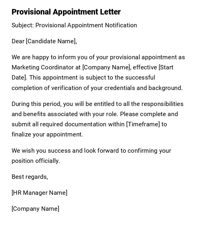 Provisional Appointment Letter