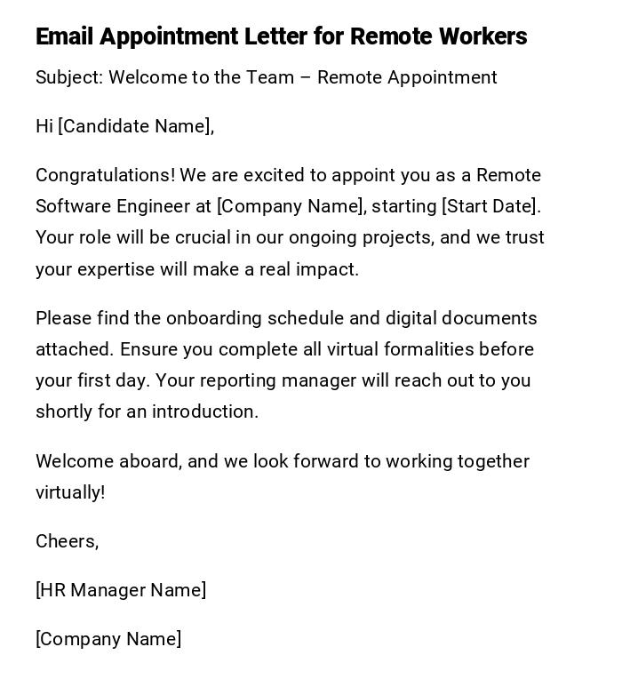 Email Appointment Letter for Remote Workers