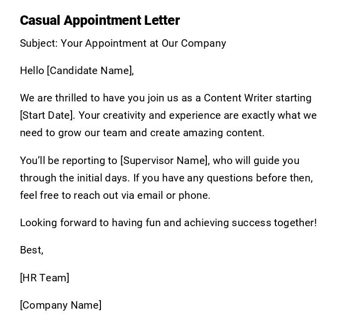 Casual Appointment Letter