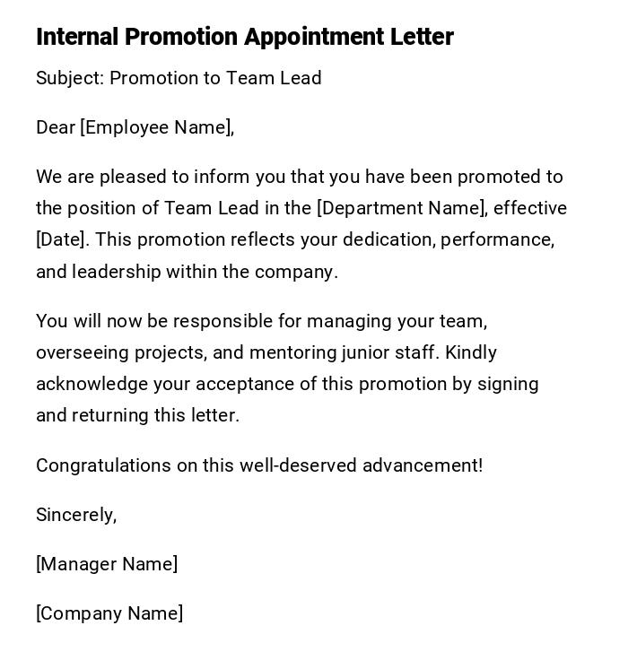 Internal Promotion Appointment Letter