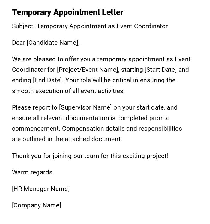 Temporary Appointment Letter