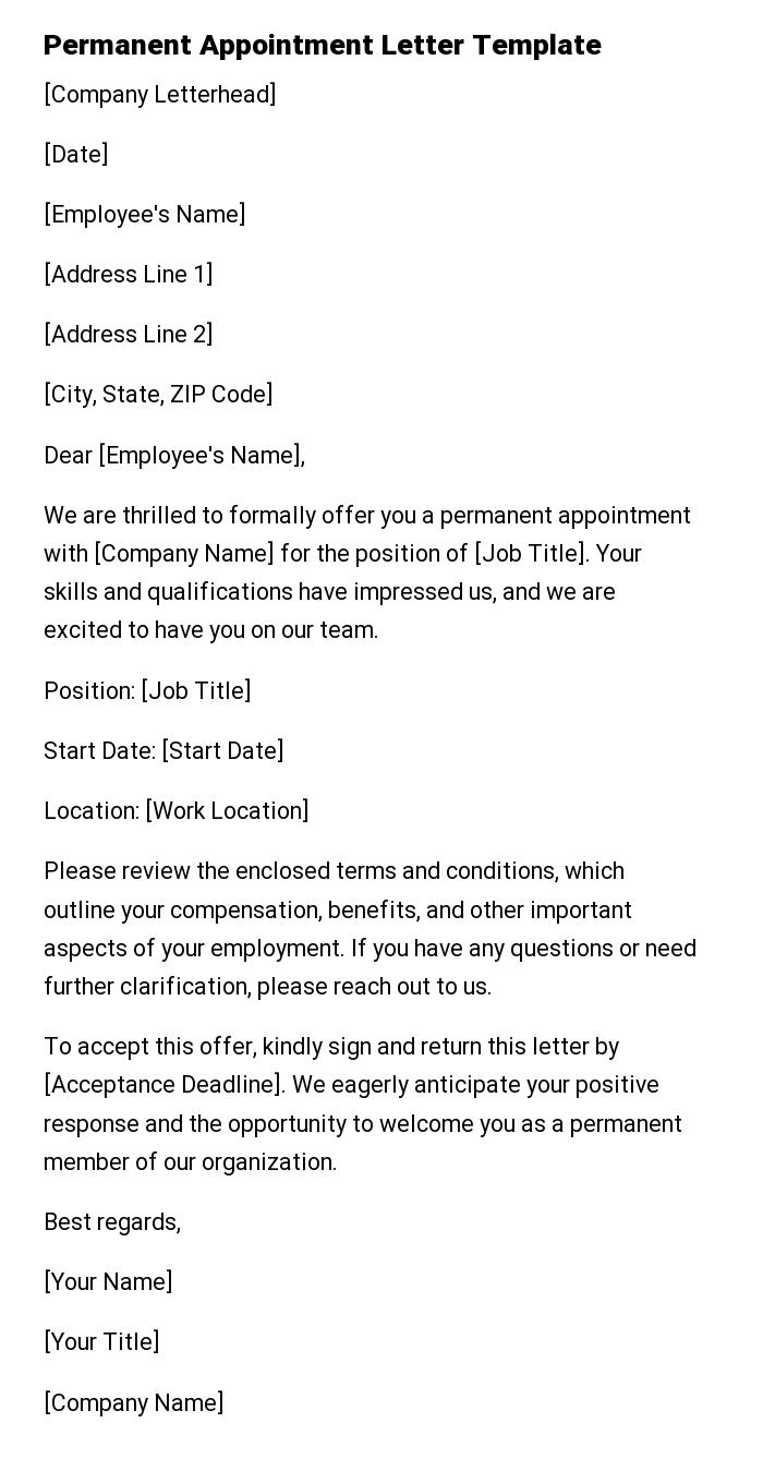 Permanent Appointment Letter Template