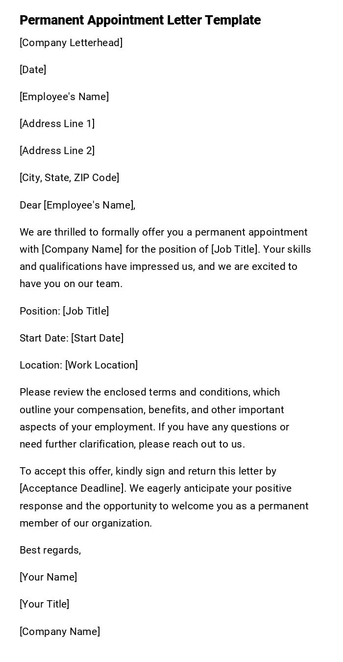 Permanent Appointment Letter Template